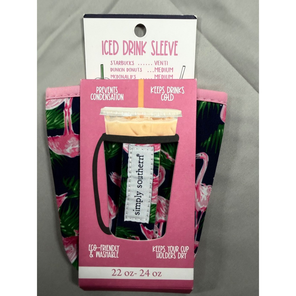 Simply Southern Flamingo Iced Drink Sleeve Neoprene Insulated 22oz-24oz Navy